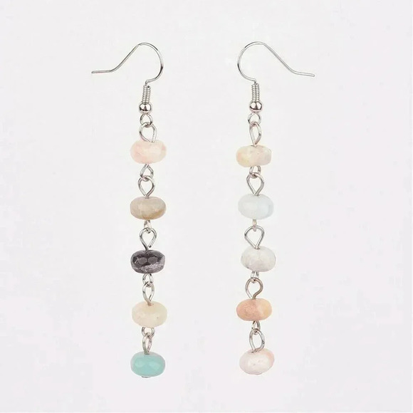 Handcrafted Faceted Amazonite Gemstone Beads Long Dangle Earrings - Picture 1 of 2